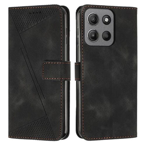 Funda de Cuero Triangular para Motorola Moto G15 Dream con Cordón (Negro)