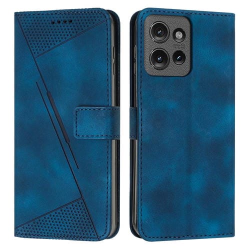 Funda de Cuero Triangular para Motorola Moto G Power/G Play 2025 con Cordón (Azul)