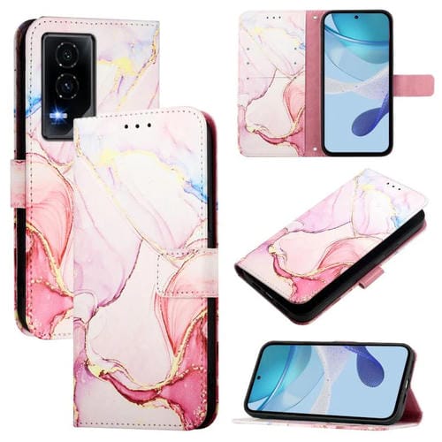 Funda de Cuero con Tapa y Diseño Mármol para Honor GT PT003 (Oro Rosa)