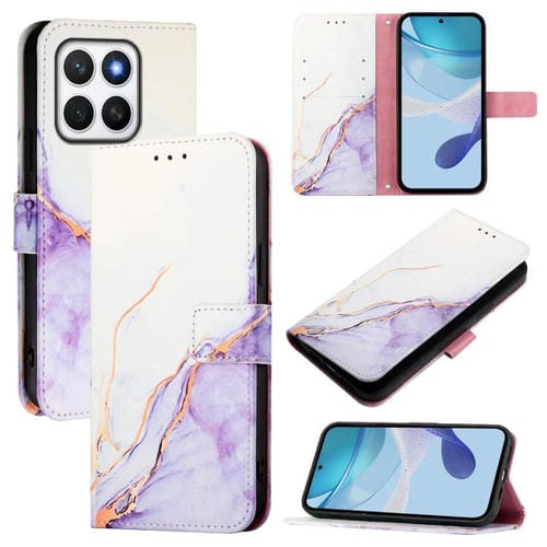 Funda de Cuero con Tapa y Diseño Mármol para Honor X8C 4G Pt003 (Blanco y Morado)