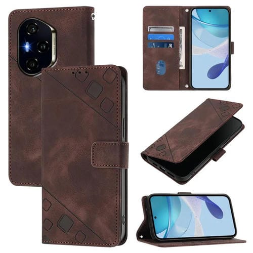 Funda de Cuero con Relieve para Honor 300 Pro 5G y 300 Ultra (Marrón)