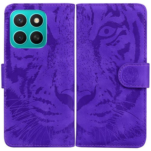 Funda de Cuero con Tapa y Estampado de Tigre para Honor X8C 4G (Morada)