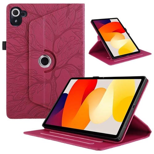 Funda de cuero con rotación en relieve Tree Life para Xiaomi Redmi K Pad (roja)
