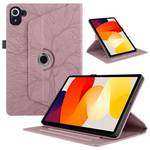 Funda de cuero con rotación en relieve Tree Life para Xiaomi Redmi K Pad (oro rosa)