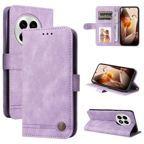 Funda de Cuero con Botones de Metal y Diseño Árbol de la Vida para OnePlus 13 (Morado)