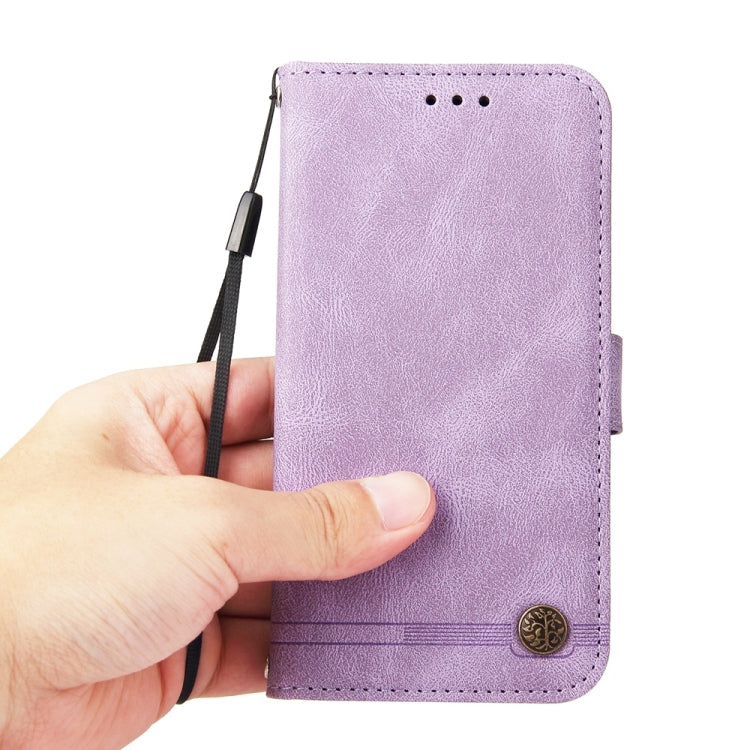 Funda de Cuero con Botones de Metal y Diseño Árbol de la Vida para OnePlus 13 (Morado)