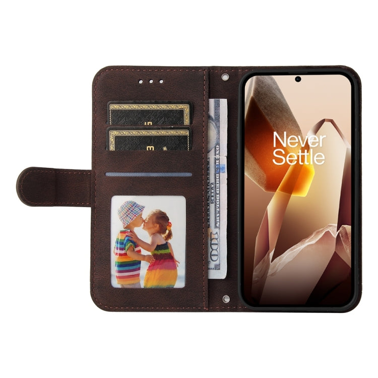 Funda de Cuero para OnePlus 13 con Botones de Metal y Diseño Árbol de la Vida (Marrón)
