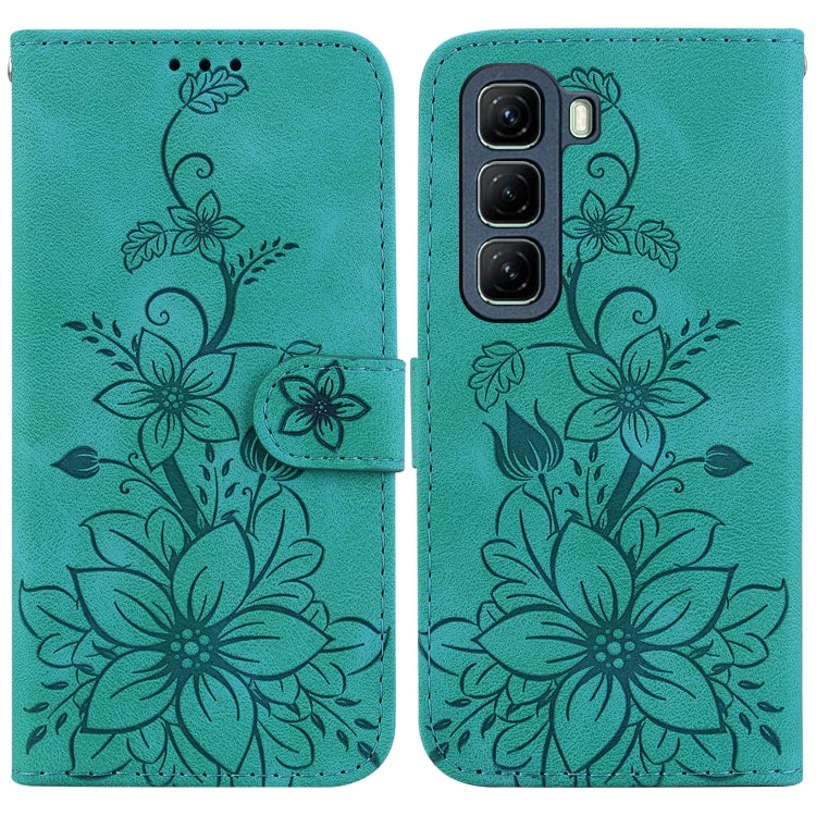 Funda de Cuero con Relieve de Lirio para Infinix Hot 50 4G (Verde)