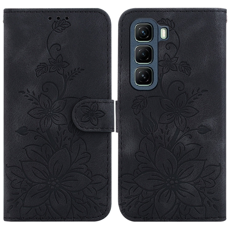 Funda de Cuero con Relieve de Lirio para Infinix Hot 50 4G (Negra)