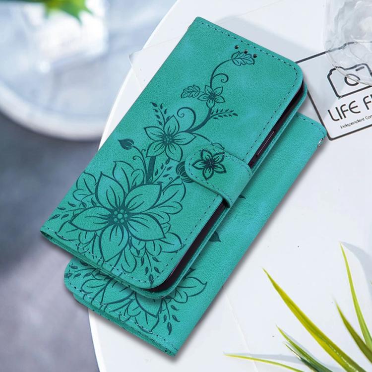 Funda de cuero con relieve de lirio para Infinix Hot 50 Pro 4G (verde)