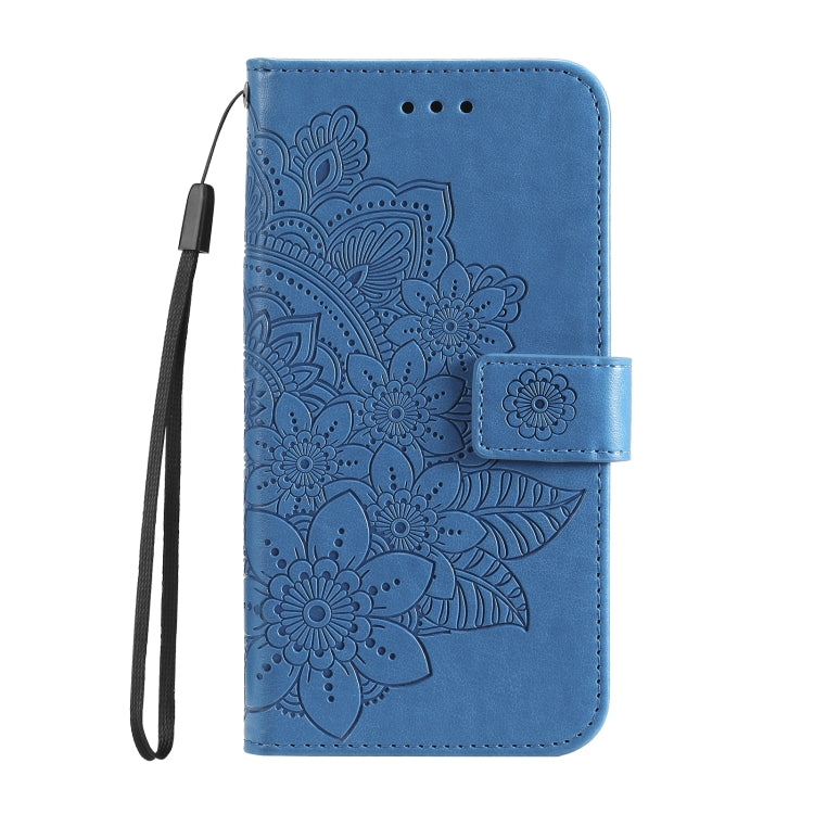 Funda de Cuero con Relieve Flores de Siete Pétalos para OnePlus 13 (Azul)