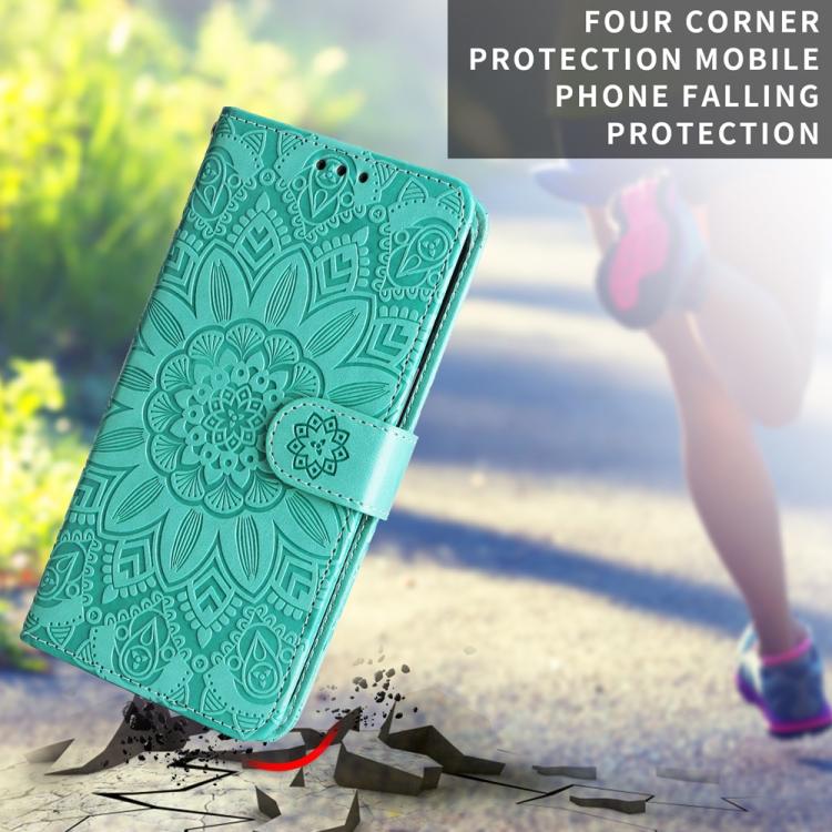 Funda de Piel con Relieve de Girasol para OnePlus 13R/Ace 5/Ace 5 Pro (Verde)