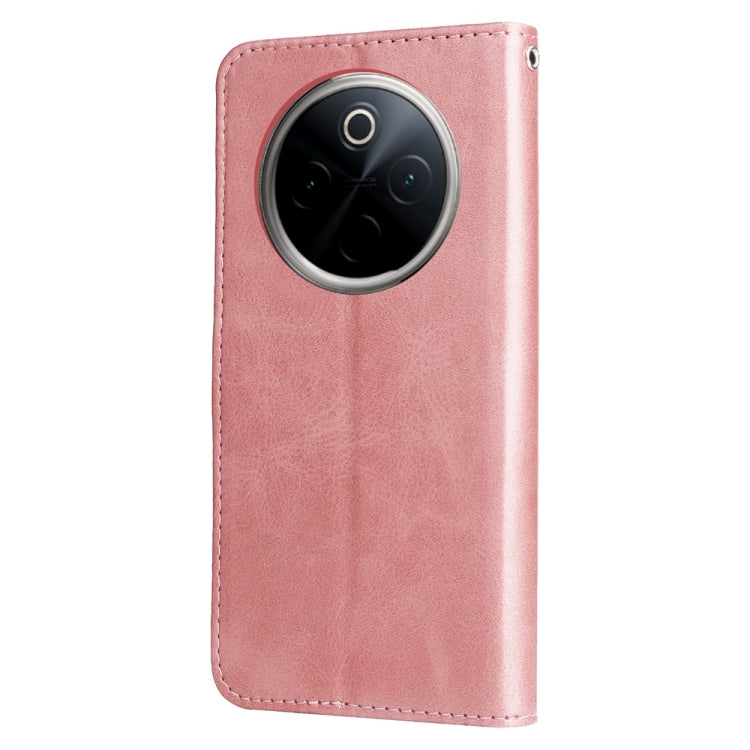 Funda de Piel con Cremallera y Textura de Becerro para OnePlus 13 (Oro Rosa)