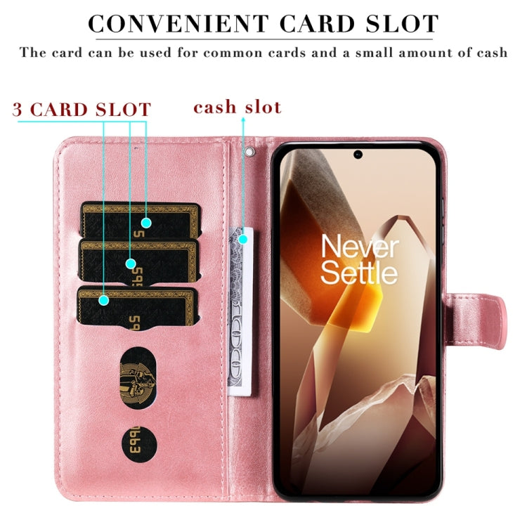 Funda de Piel con Cremallera y Textura de Becerro para OnePlus 13 (Oro Rosa)