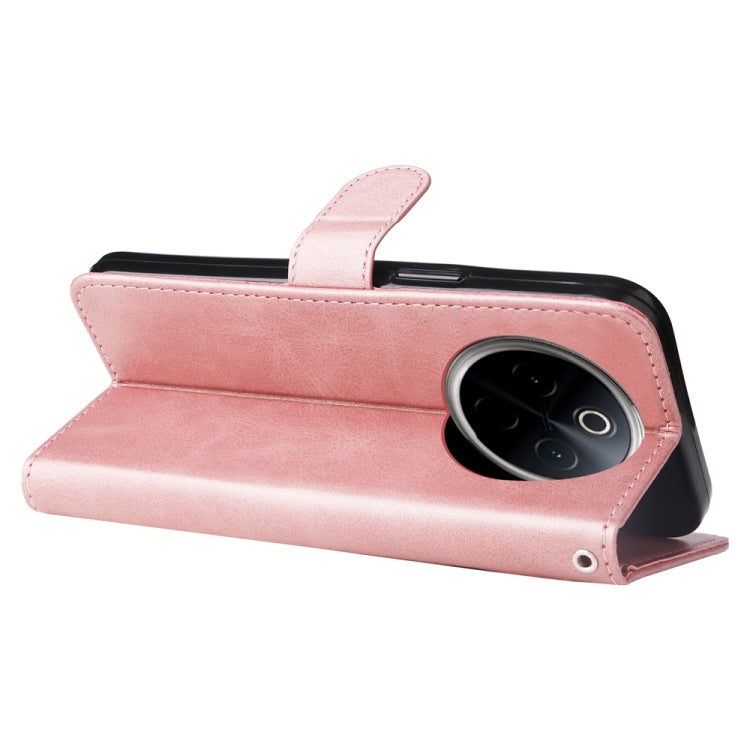 Funda de Piel con Cremallera y Textura de Becerro para OnePlus 13 (Oro Rosa)