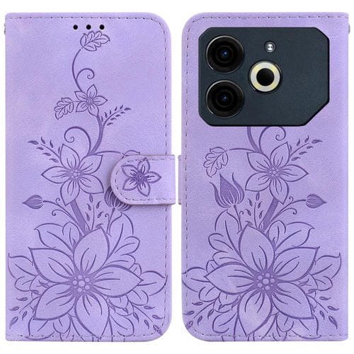 Funda de Cuero con Relieve Lily para Teléfono Tecno Pova 6 Neo (Morado)