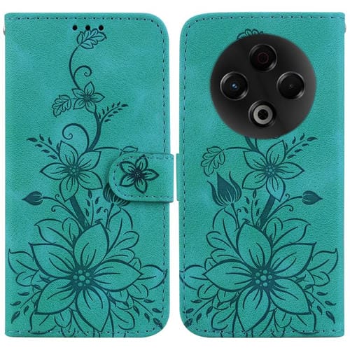 Funda de piel con relieve de lirio para Tecno Spark 30 4G (verde)