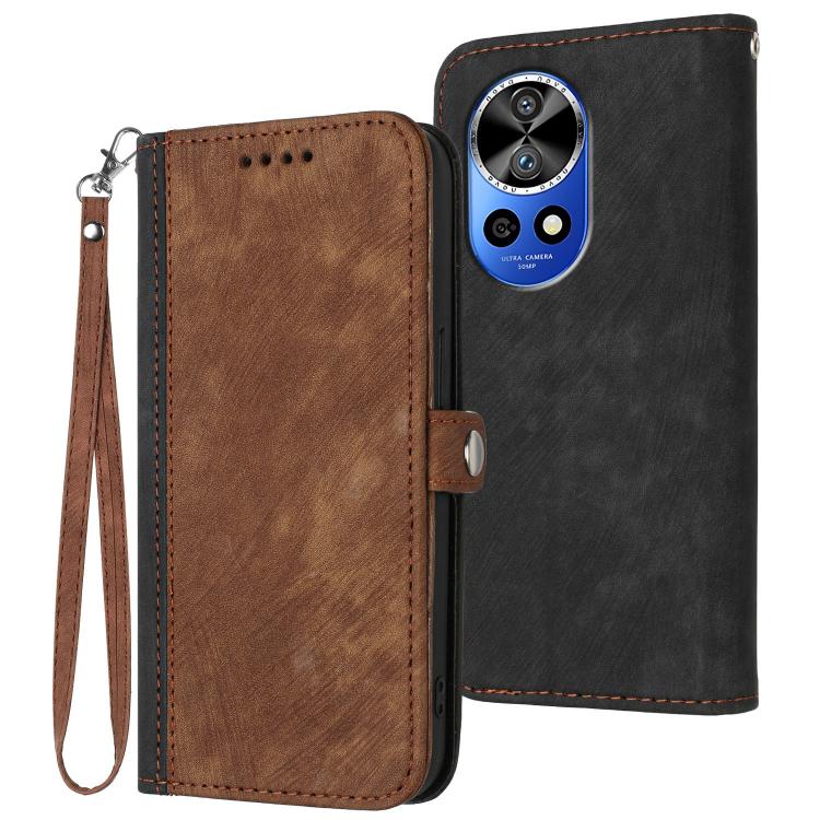 Funda de Cuero para Huawei Nova 12 Pro y Nova 12 Ultra con Correa y Hebilla Doble Plegable (Marrón)