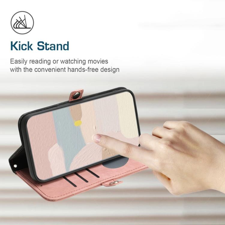 Funda de Cuero para Huawei P50 con Correa de Mano y Hebilla Lateral Doble Plegable (Rosa)