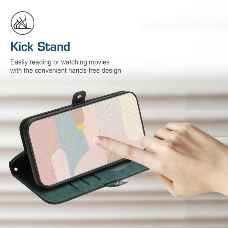 Funda de Cuero para Huawei Enjoy 20E con Correa de Mano y Hebilla Lateral Doble (Verde Oscuro)