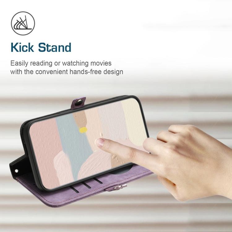 Funda de Cuero con Correa de Mano y Hebilla Lateral Doble para Huawei Enjoy 50/Nova Y70 (Morado)