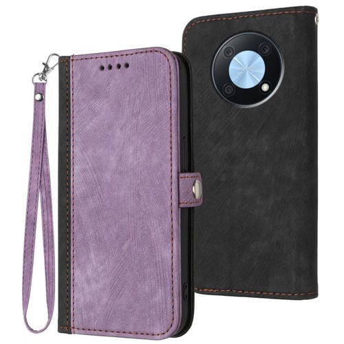 Funda de Cuero con Correa y Hebilla Lateral Doble para Huawei Enjoy 50 Pro/Nova Y90 (Morado)