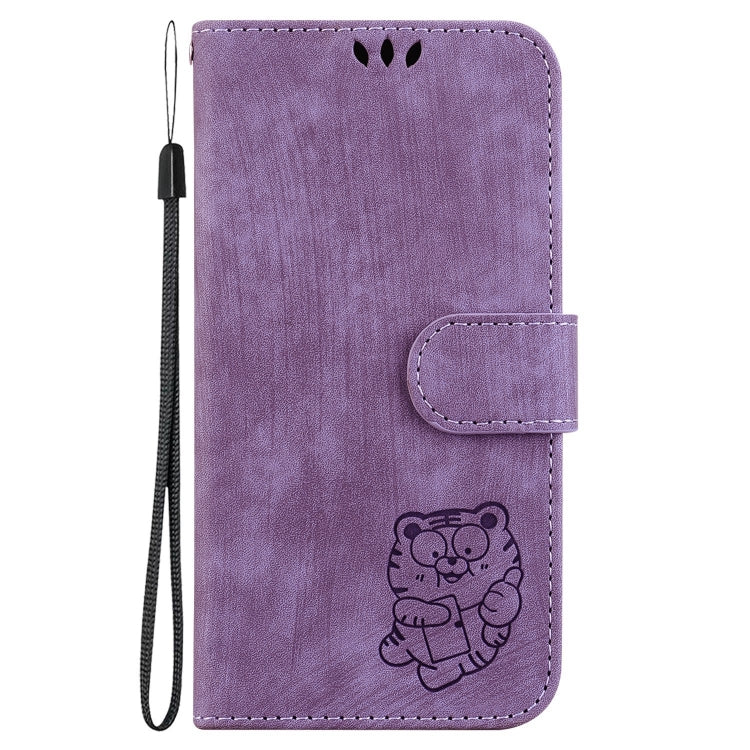 Para Samsung Galaxy A13 4G Funda de cuero con relieve Little Tiger (púrpura)