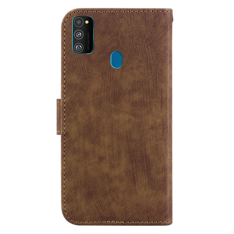 Para Samsung Galaxy M30s / M21 Funda para teléfono de cuero con relieve Little Tiger (marrón)