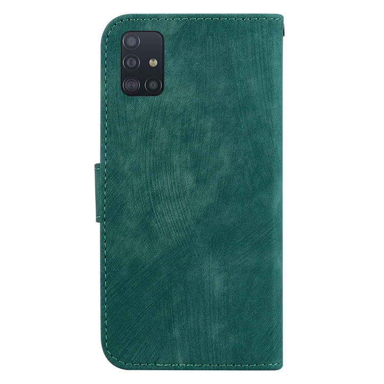 Para Samsung Galaxy A51 5G Funda para teléfono de cuero con relieve Little Tiger (verde)