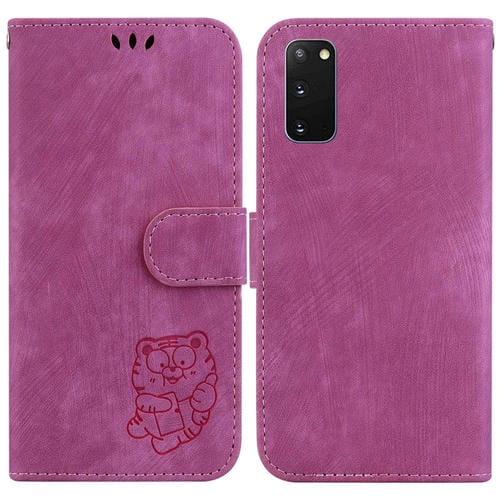 Para Samsung Galaxy S20 Funda de cuero con relieve Little Tiger (rojo rosa)