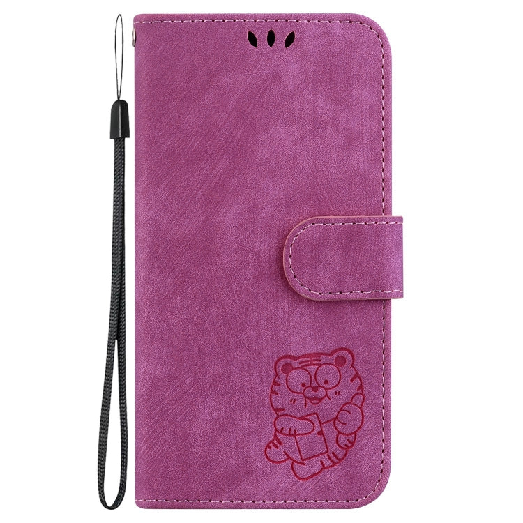 Para Samsung Galaxy S20 Funda de cuero con relieve Little Tiger (rojo rosa)