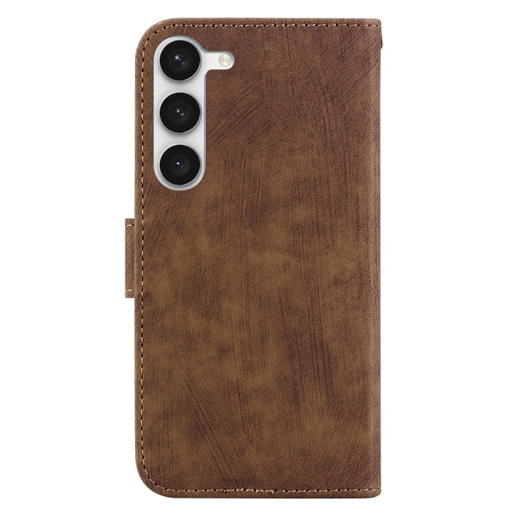 Para Samsung Galaxy S23 + 5G Funda de cuero con relieve Little Tiger (marrón)