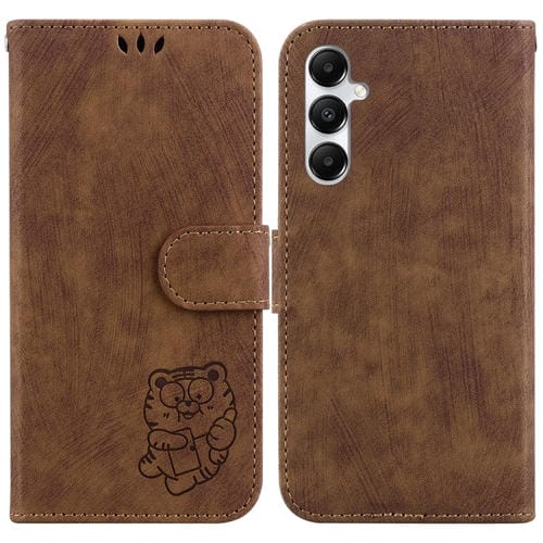 Funda de Cuero Samsung Galaxy A05S Little Tiger con Relieve (Marrón)