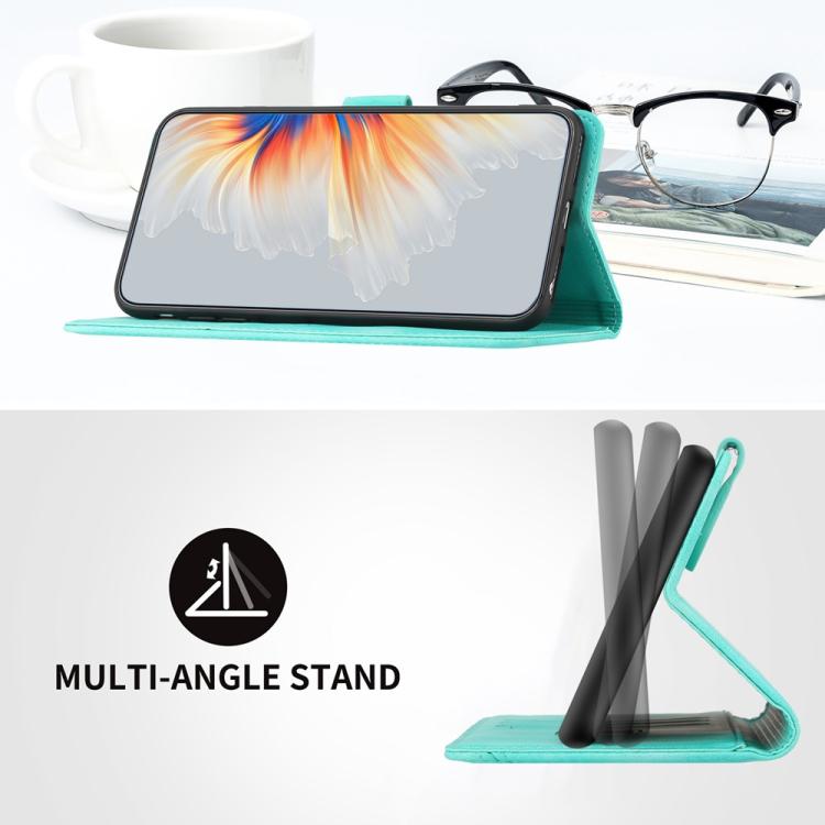 Funda de Piel con Diseño de Corazón para Oppo A5 Pro 5G (Azul Claro)