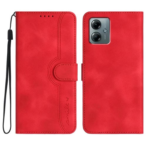 Funda de Cuero con Diseño de Corazón para Motorola Moto G Play 2025 y G Power 2025 (Rojo)