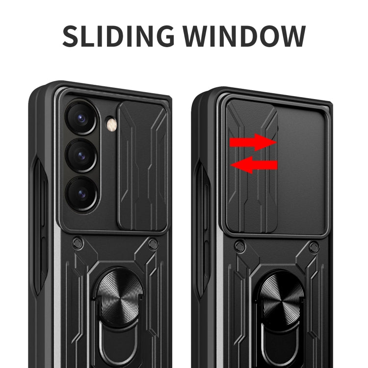Para Samsung Galaxy Z Fold5 Sliding Camshield TPU + PC Funda para teléfono con soporte (negro)
