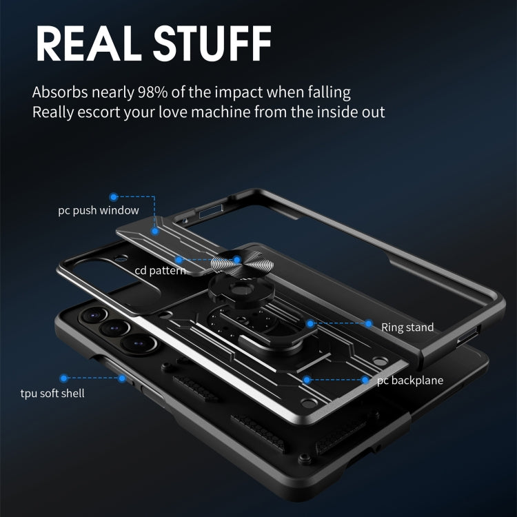 Para Samsung Galaxy Z Fold5 Sliding Camshield TPU + PC Funda para teléfono con soporte (negro)