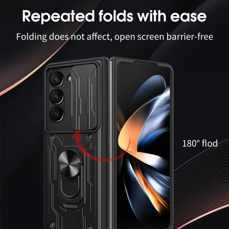Para Samsung Galaxy Z Fold5 Sliding Camshield TPU + PC Funda para teléfono con soporte (negro)