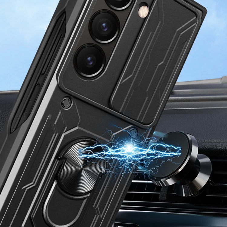 Para Samsung Galaxy Z Fold5 Sliding Camshield TPU + PC Funda para teléfono con soporte (negro)