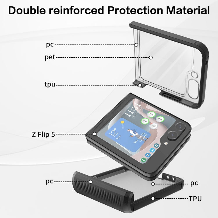 Para Samsung Galaxy Z Flip5 Estuche plegable para teléfono Frosted PC + TPU con bisagra (negro)