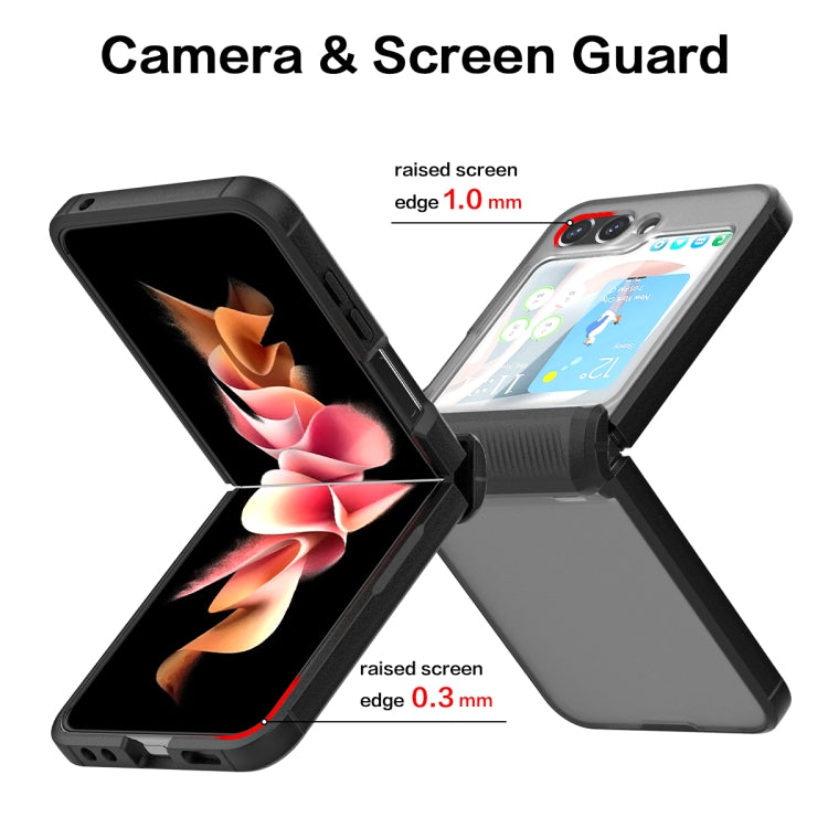 Para Samsung Galaxy Z Flip5 Estuche plegable para teléfono Frosted PC + TPU con bisagra (negro)