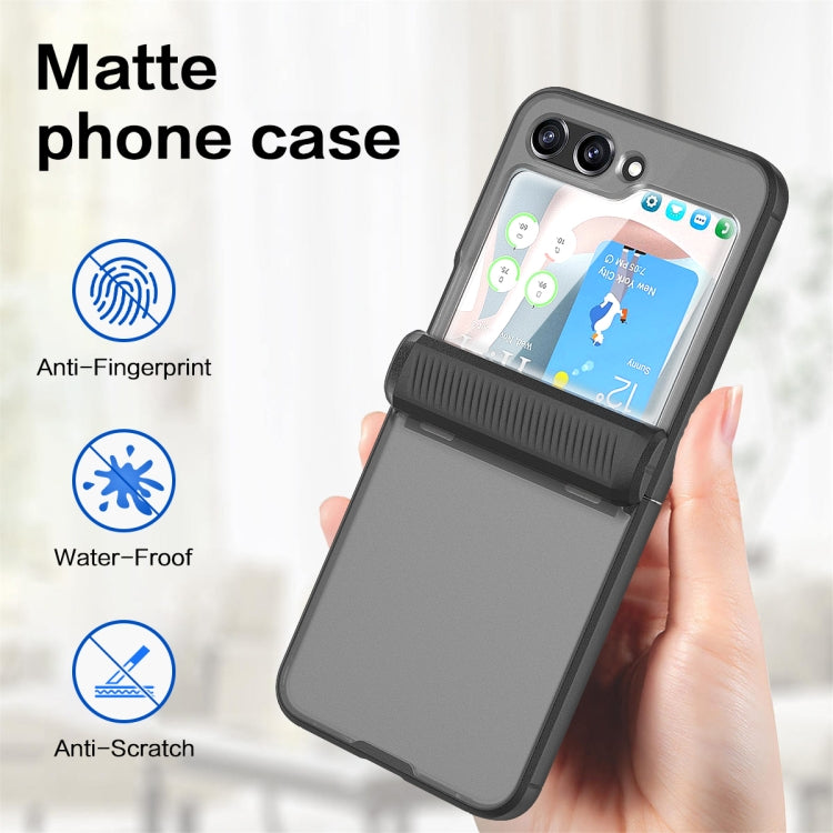 Para Samsung Galaxy Z Flip5 Estuche plegable para teléfono Frosted PC + TPU con bisagra (negro)