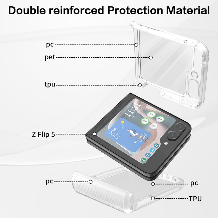 Para Samsung Galaxy Z Flip5 Estuche plegable para teléfono Frosted PC + TPU con bisagra (transparente)