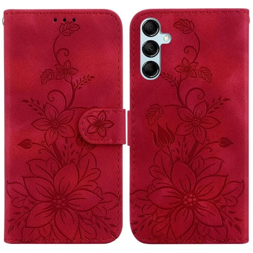 Funda de Cuero Samsung Galaxy A15 con Relieve Lily (Rojo)