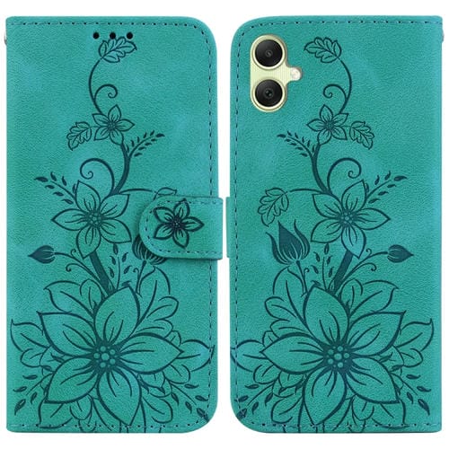 Funda de Cuero para Samsung Galaxy A05 con Relieve Lily (Verde)