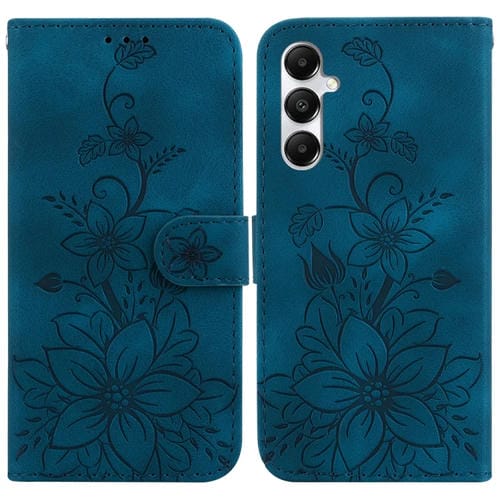 Funda de Cuero Samsung Galaxy A05S con Relieve Lily (Azul Oscuro)