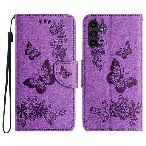 Funda para Teléfono Samsung Galaxy A05S Cuero con Tapa en Relieve de Mariposa (Púrpura)