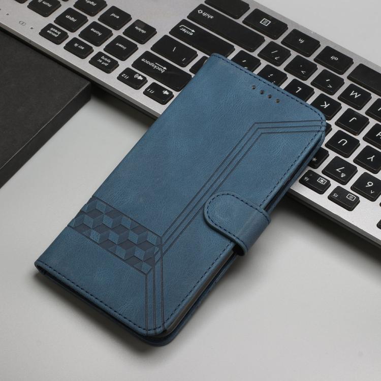 Funda de Cuero con Tapa y Tacto Cúbico para Huawei P50 Pro (Azul)