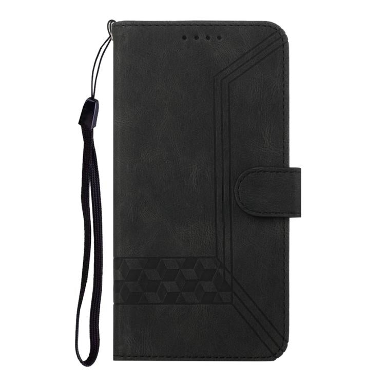 Funda de Cuero con Tapa y Tacto Cúbico para Huawei P60 y P60 Pro (Negra)