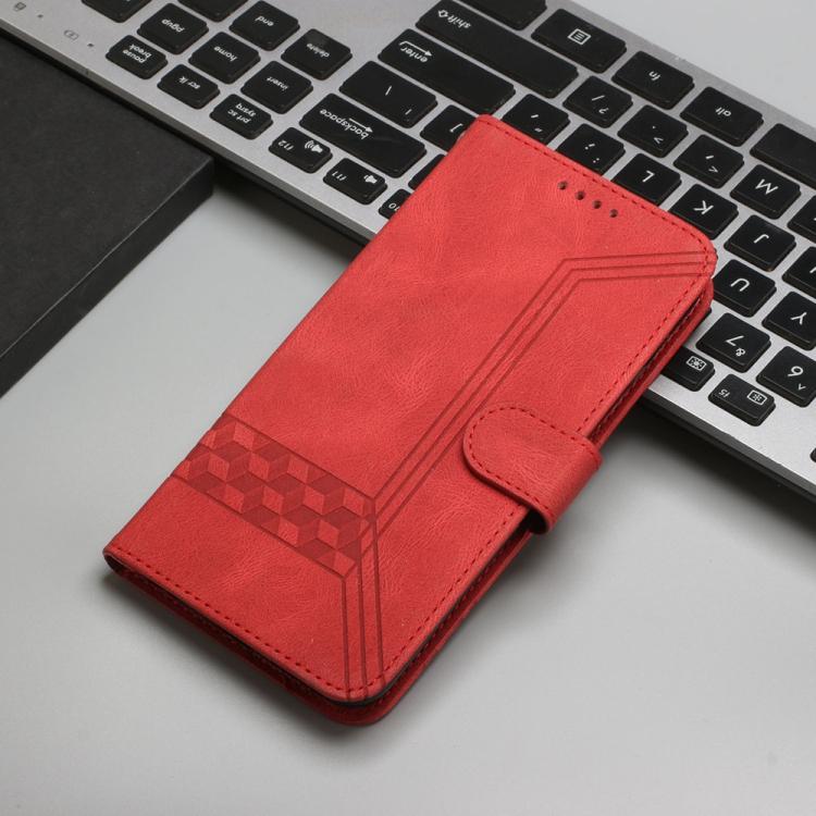 Funda de Cuero con Tapa y Tacto de Piel Cúbica para Huawei Enjoy 20E (Roja)